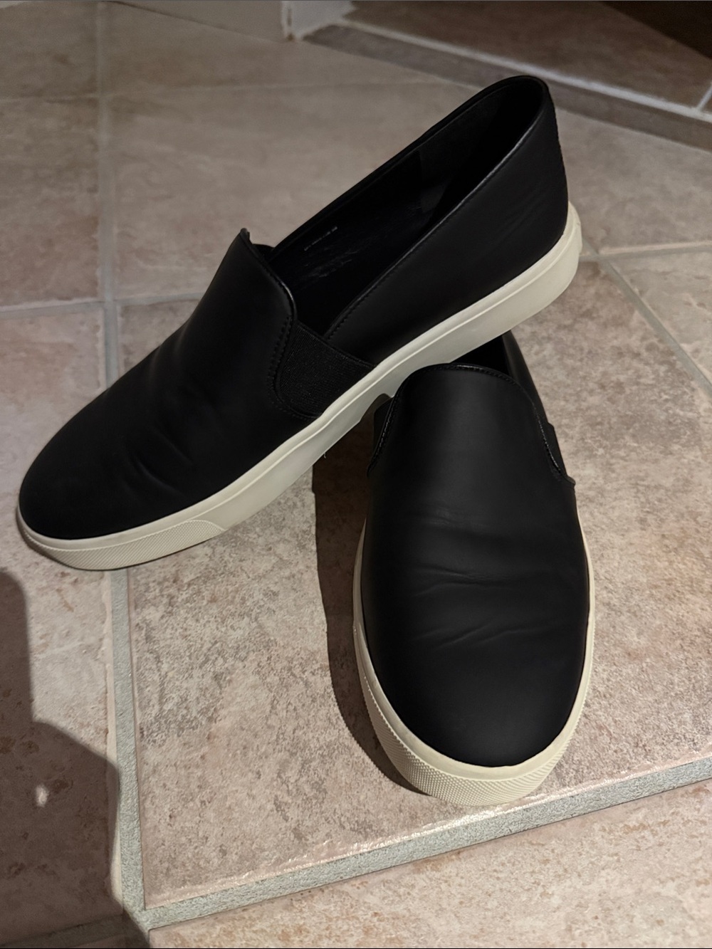 Vince Black Slip-On Leather Flats with Cream Sole size 8